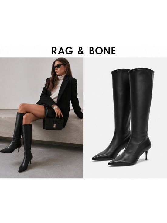 rag & bone Shoes - Rag & Bone Mercer Leather Knee High Boots Black Pointed Toe Kitten Heel EU 37